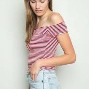 brandy melville cropped top, red and white stripes
